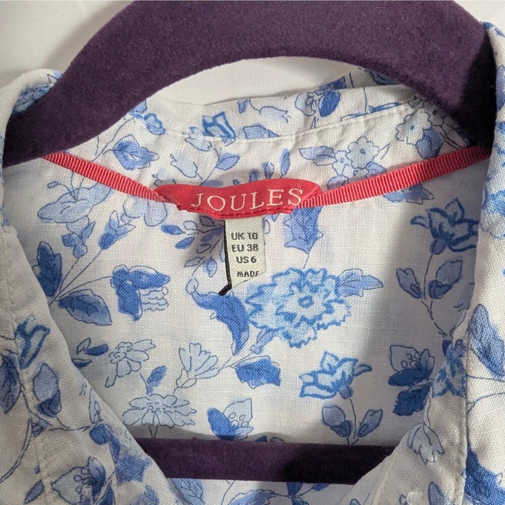 Joules White & Blue Jeanne Floral Linen Long Sleeve Top Size 6 - Picture 5 of 7